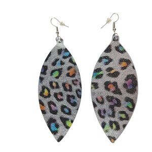 Leopard Print Faux Leather Teardrop Earrings